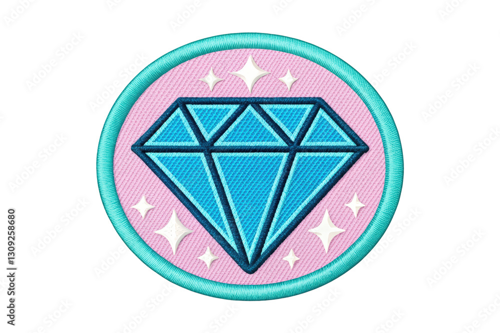 Colorful Embroidered Diamond Patch with Sparkling Stars and Pink Background Colorful Embroidered Diamond Patch with Sparkling Stars and Pink Background