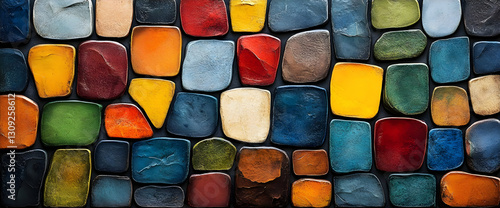 Vibrant Colorful Mosaic Tiles: A Decorative Stone Wall Background Texture for Design Projects