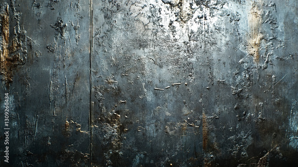 Rough industrial steel surface with visible imperfections and scratches, cold metallic tones, subtle light reflections adding depth, detailed focus Rough industrial steel surface with visible imperfections and scratches, cold metallic tones, subtle light reflections adding depth, detailed focus