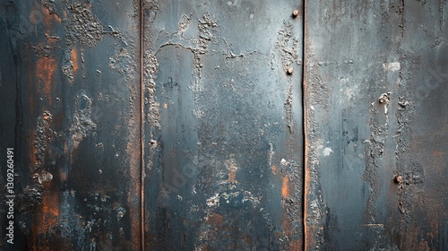Rough industrial steel surface with visible imperfections and scratches, cold metallic tones, subtle light reflections adding depth, detailed focus
