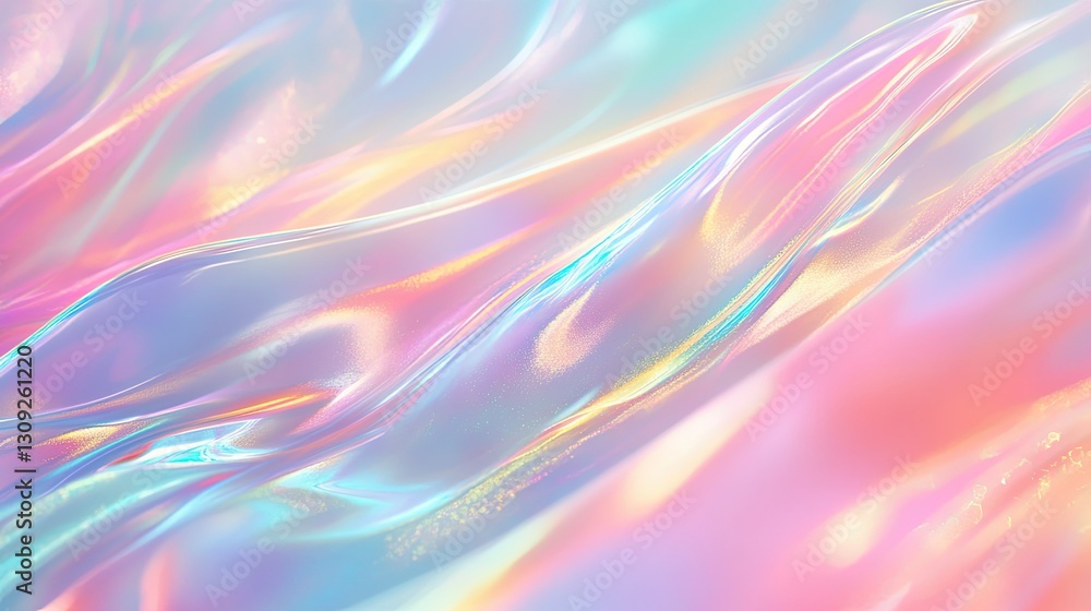 A shimmering holographic background with soft pastel hues and glimmering light waves for a trendy abstract look. A shimmering holographic background with soft pastel hues and glimmering light waves for a trendy abstract look.