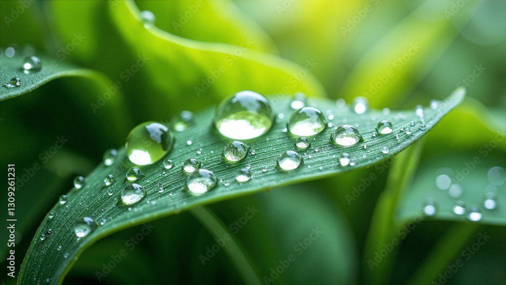 Crystalline Water Droplets on Vibrant Green Leaves: Perfect for Wellness, Beauty, Environmental Campaigns and Easter Promotions Crystalline Water Droplets on Vibrant Green Leaves: Perfect for Wellness, Beauty, Environmental Campaigns and Easter Promotions
