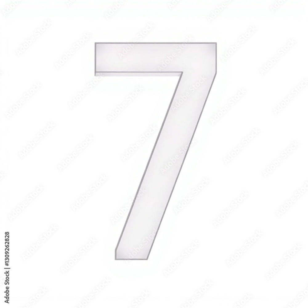 High-resolution stock photo of the number 7, presented in a minimalist design, commercial application, professional finish, bright lighting, white background High-resolution stock photo of the number 7, presented in a minimalist design, commercial application, professional finish, bright lighting, white background
