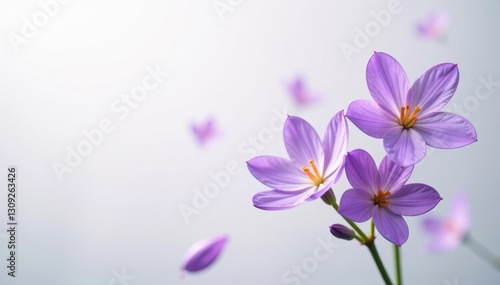 Floating lavender flowers, ethereal beauty on pristine white backdrop , dreamy, gentle