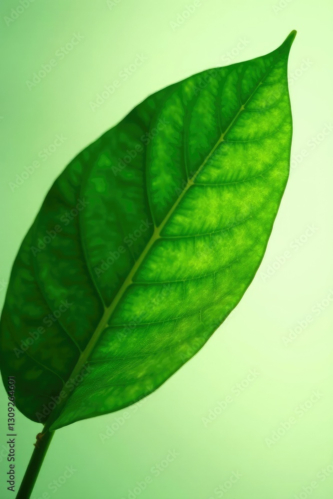 Obraz premium Green cocoa leaf against contrasting light and dark shades, nature, abstract, leaf