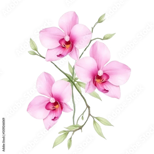 Delicate orchid blooms botanical art watercolor painting floral design bright background nature inspired