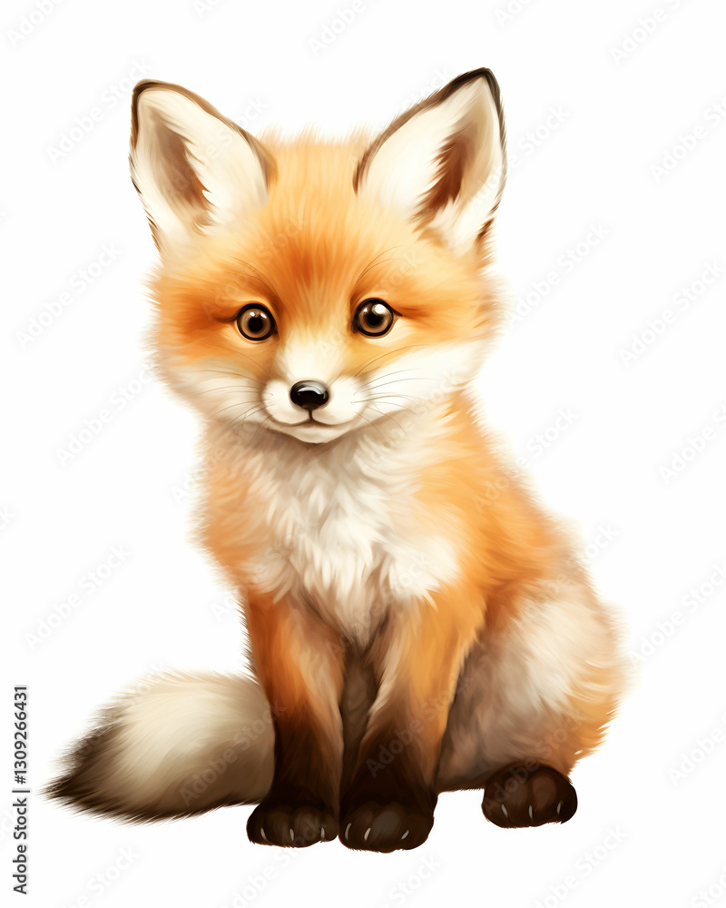 Obraz premium Watercolor illustration of a lively baby fox captured in soft colors with emphasis on its playful expression in a natural habitat