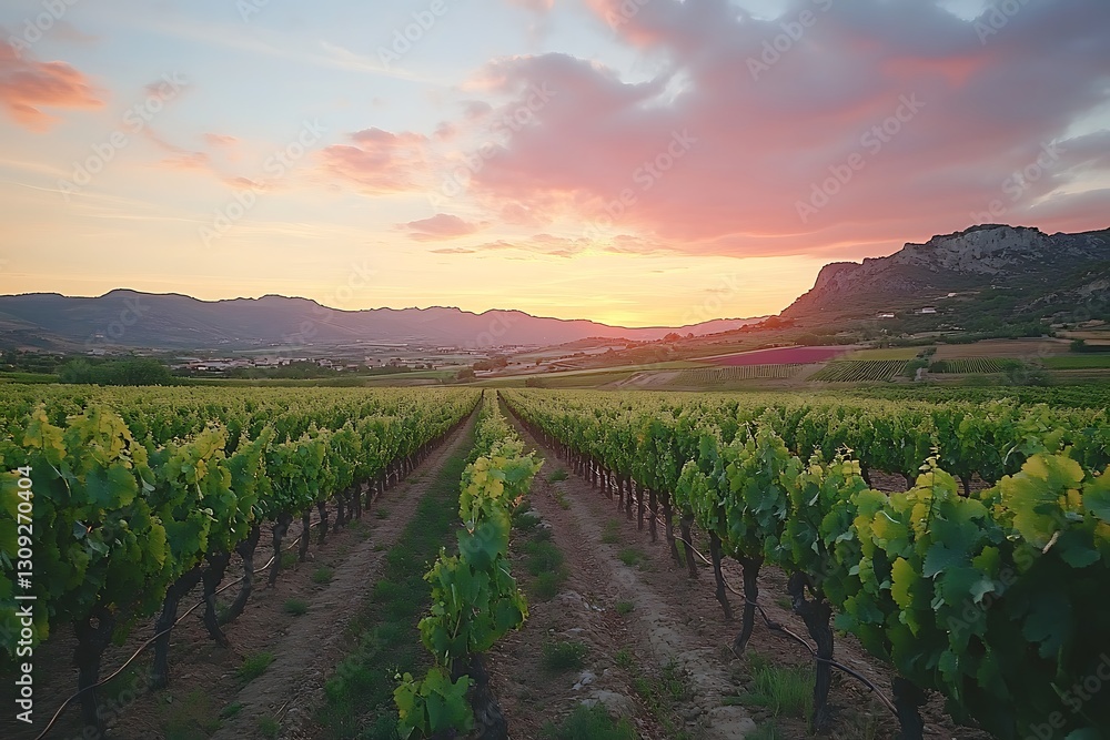 Obraz premium Vineyard sunset landscape.