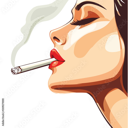 Woman Smoking Cigarette with Visible Smoke - Professional Stock Photo