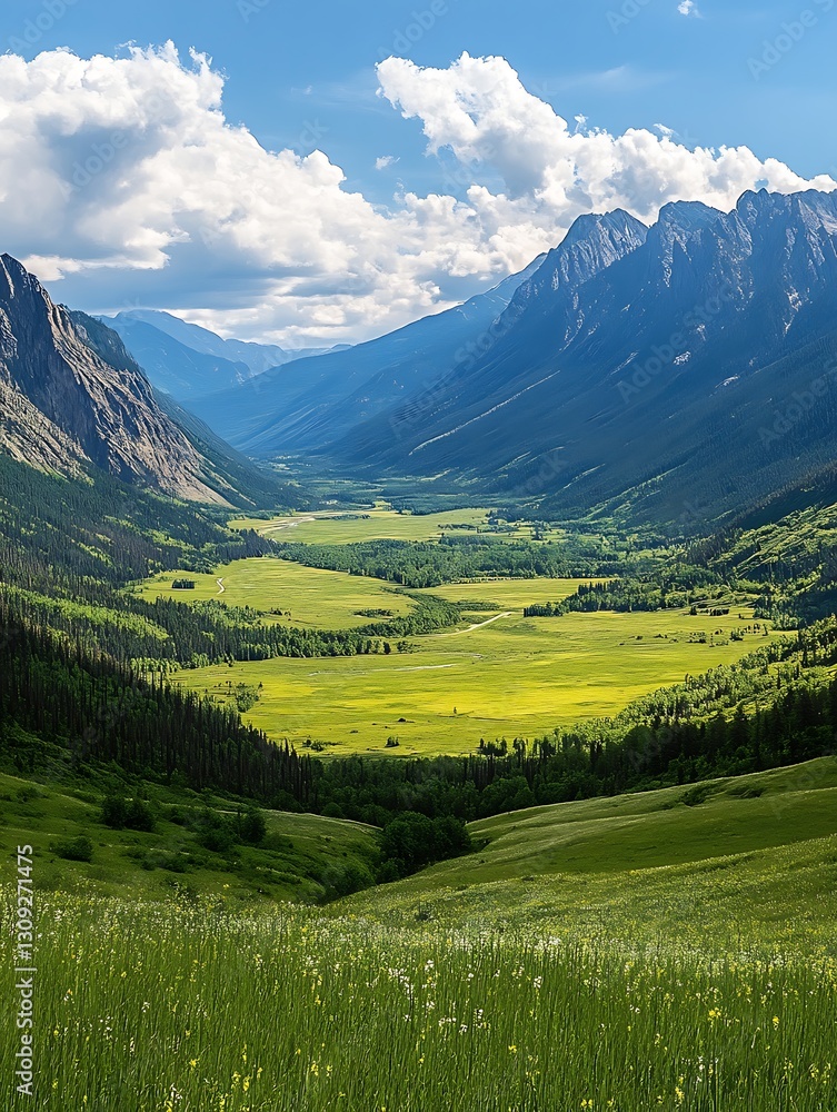 Fototapeta premium Mountain Valley Meadow Scenic View (1)