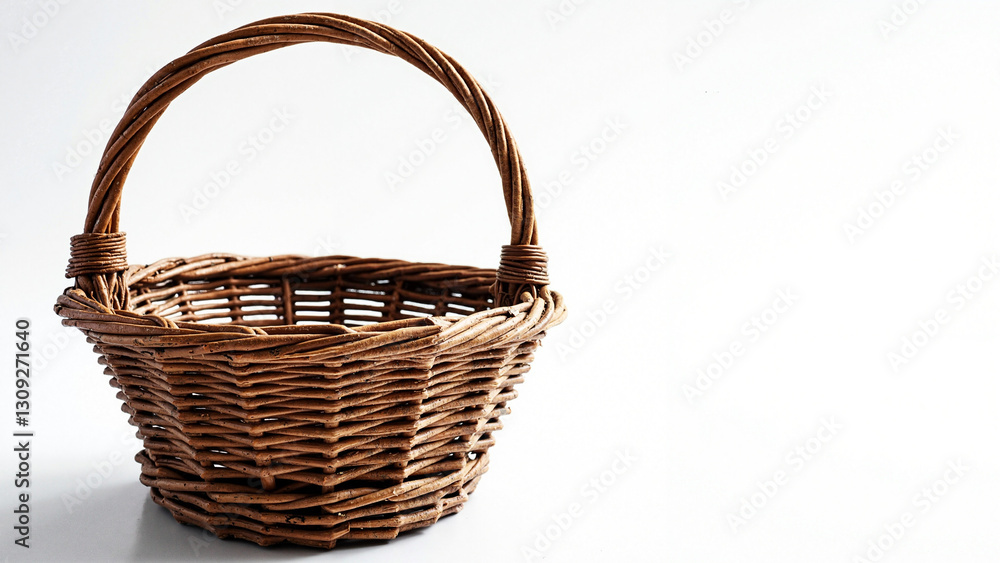 Empty Wicker Basket on White Background: Perfect for Easter Marketing, Gift Packaging, and Spring Holiday Promotions Empty Wicker Basket on White Background: Perfect for Easter Marketing, Gift Packaging, and Spring Holiday Promotions