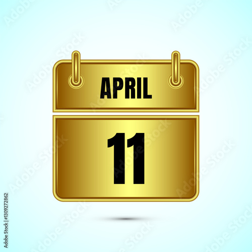 April 11 calendar and time planner on gold background. Daily calendar icon, schedule symbol