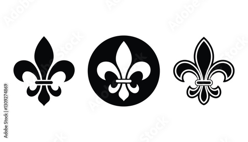 Fleur-de-Lis Vector Icons. Elegant Royal Symbol, Heraldic Design, and Classic Emblem.