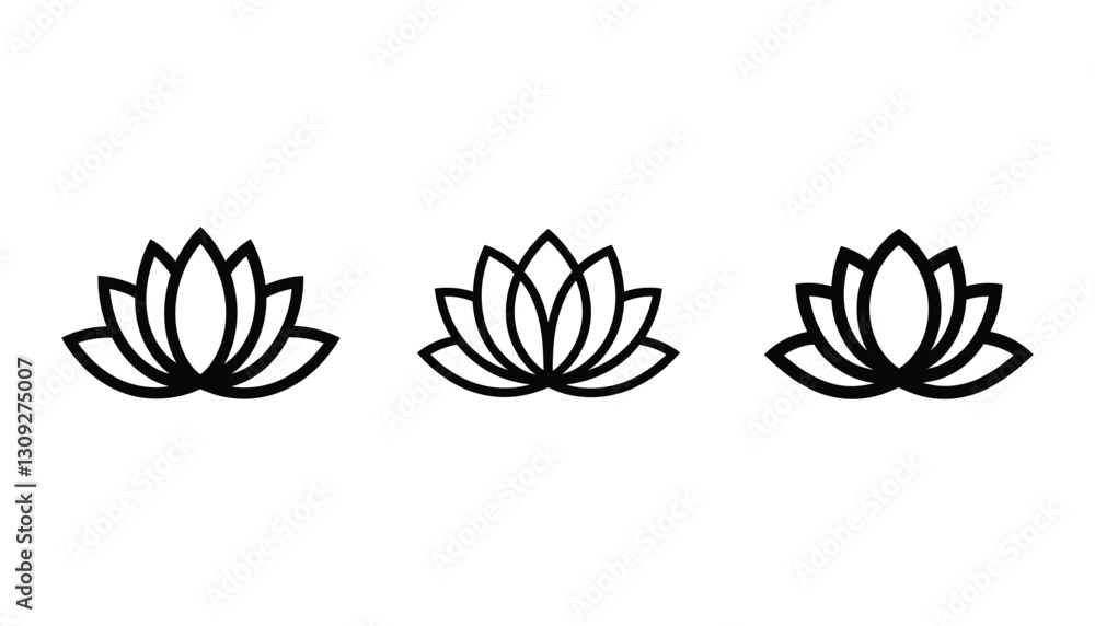 Lotus Flower Vector Icons. Yoga, Spa, Meditation, and Wellness Symbols. Lotus Flower Vector Icons. Yoga, Spa, Meditation, and Wellness Symbols.