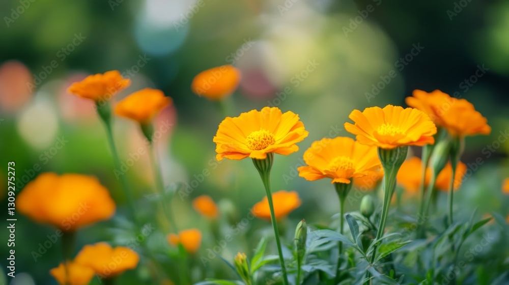 Vibrant Orange Marigolds in a Summer Garden Vibrant Orange Marigolds in a Summer Garden