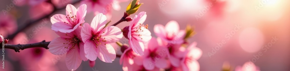 Pink blossoms in morning light on a peaceful tree, blossom, morning Pink blossoms in morning light on a peaceful tree, blossom, morning