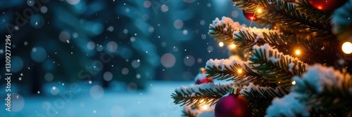 Wallpaper Mural Sparkling snowflakes gently fall on the Christmas tree, Christmas tree lights, festive, wintry wonderland Torontodigital.ca