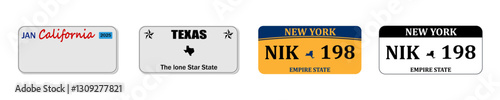USA Digital Car License Plate Vector – Texas, California & New York Standard Colors