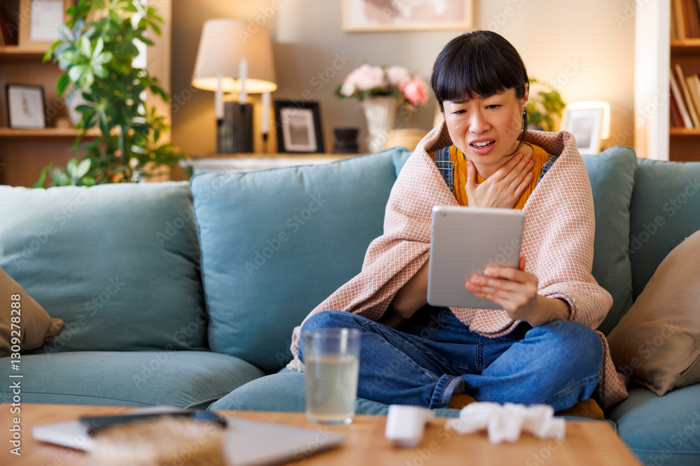 Patient consulting with online doctor while sick at home Patient consulting with online doctor while sick at home