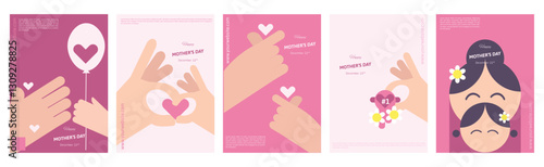 Happy Mother's Day Poster Set in Flat Design for Social Media Post or Campaign