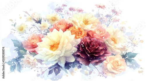 Wallpaper Mural A radiant and watercolor bouquet filled with vibrant floral blooms delicate petals and a soft textured backdrop creating a dreamy ethereal atmosphere Torontodigital.ca