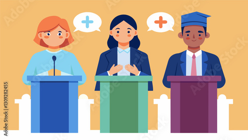 Students participate in a mock debate on controversial issues related to their faith honing their critical thinking skills and learning to. Vector illustration