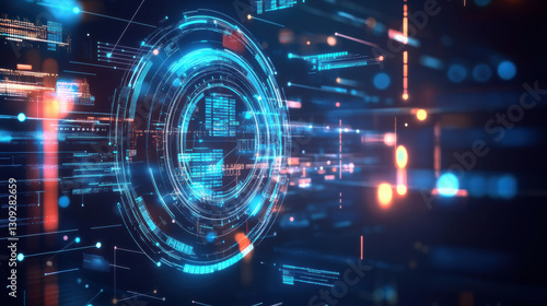 Futuristic digital interface with glowing blue and orange elements, showcasing advanced technology and AI driven solutions. image conveys innovation and automation in business