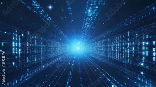 Wallpaper Mural futuristic digital landscape with glowing binary code and bright light at center symbolizes concept of big data and AI transformation Torontodigital.ca