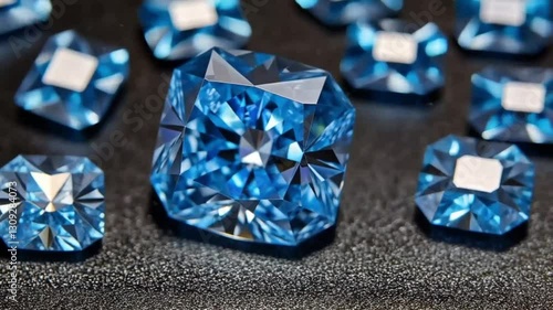 Blue gemstones on dark background, detailed close-up.  Possible use jewelry design