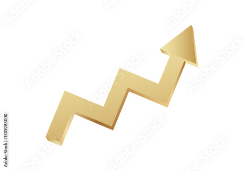 A shiny gold arrow in a zigzag pattern pointing upwards, symbolizing growth and progress.