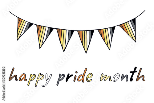 Colorful garland Bear brotherhood pride flag Happy pride day LGBTQIA community Pride Month Vector hand drawn doodle for posters, stickers, logo, cards