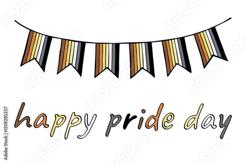 Colorful garland Bear brotherhood pride flag Happy pride day LGBTQIA community Pride Month Vector hand drawn doodle for posters, stickers, logo, cards