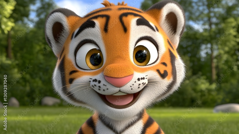 Playful Cartoon Tiger Cub Close Up Playful Cartoon Tiger Cub Close Up