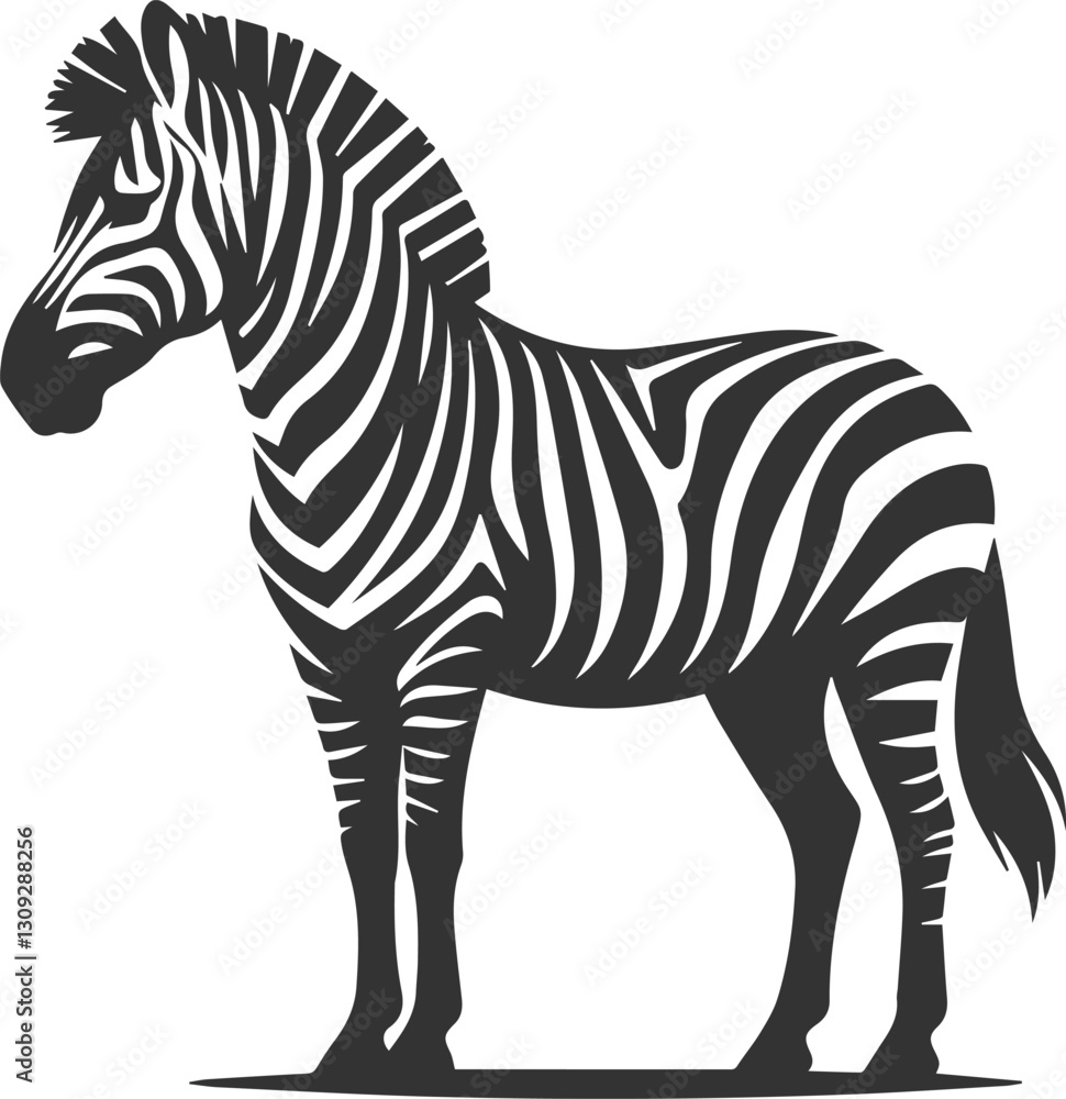 Fototapeta premium Zebra standing still and head held high animal silhouette