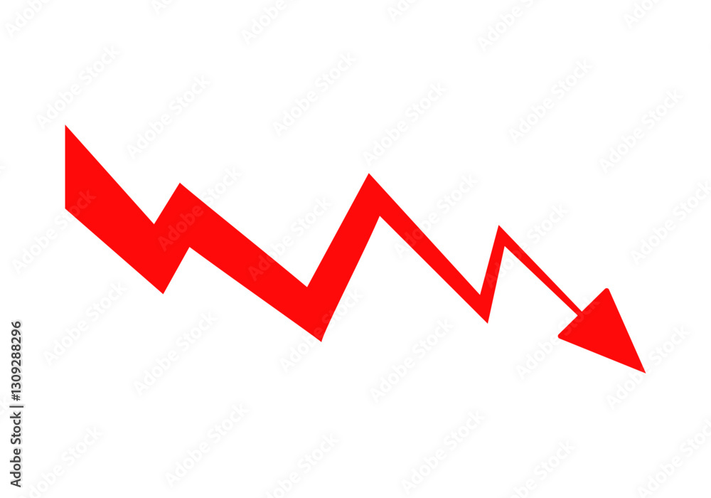 A bold red arrow pointing downward, symbolizing a decrease, loss, or negative trend. A bold red arrow pointing downward, symbolizing a decrease, loss, or negative trend.