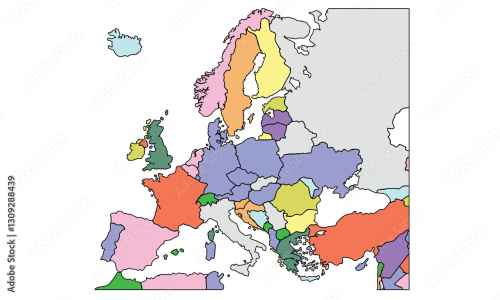 Obraz premium Colorful Europe map isolated on white background. for website layouts, background, education, precise, customizable, Travel worldwide, earth geography, political, reports.
