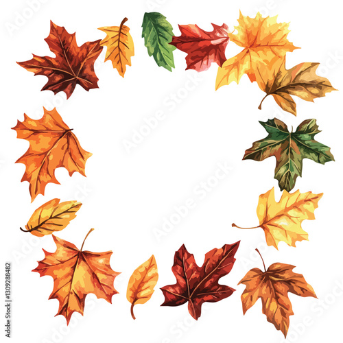 Elegant Autumn Leaves Frame Watercolor Isolated Cutout