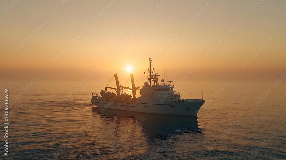 Silhouette Of A Ship Sailing Across The Ocean At Sunset With Golden Light And Calm Sea Silhouette Of A Ship Sailing Across The Ocean At Sunset With Golden Light And Calm Sea