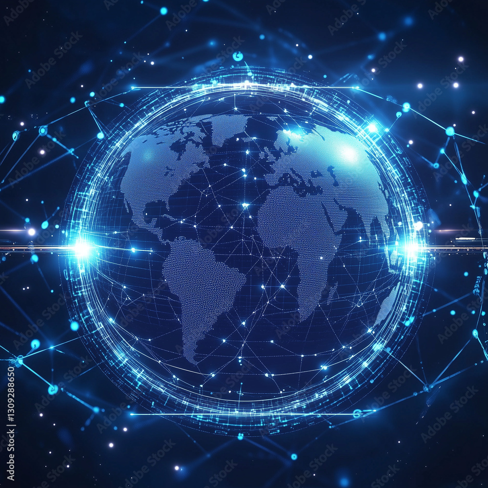 Blockchain technology futuristic hud background with world globe and blockchain polygon peer to peer network. Global cryptocurrency blockchain business banner concept Blockchain technology futuristic hud background with world globe and blockchain polygon peer to peer network. Global cryptocurrency blockchain business banner concept