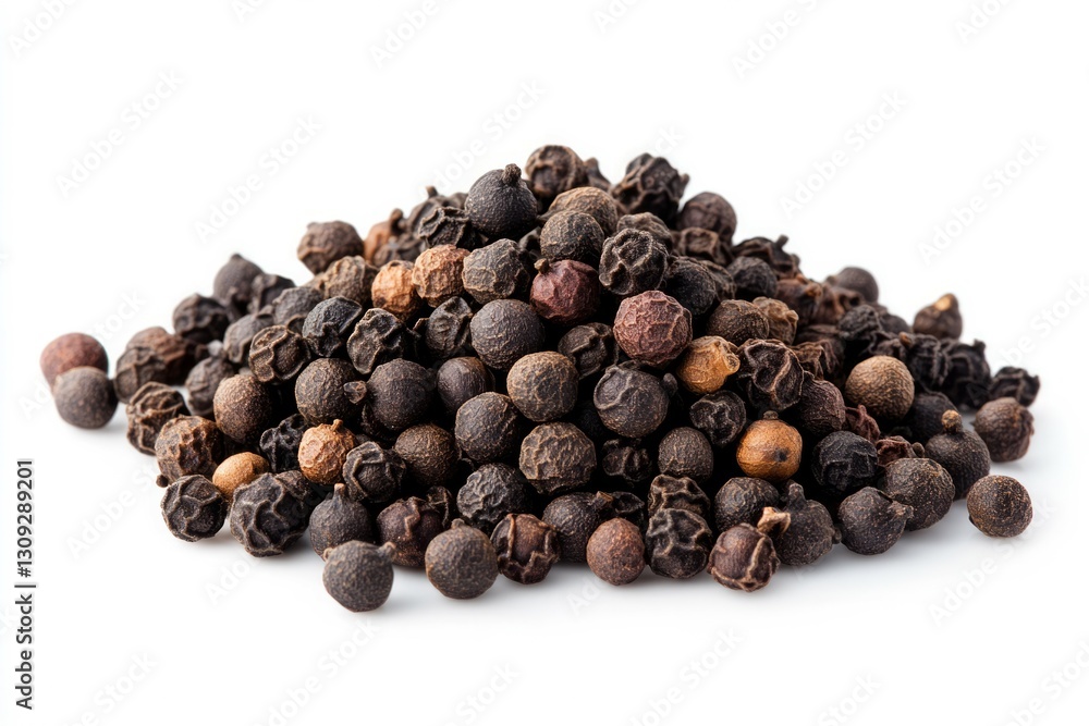 Pile of black peppercorns on white background. Neural network AI generated Pile of black peppercorns on white background. Neural network AI generated