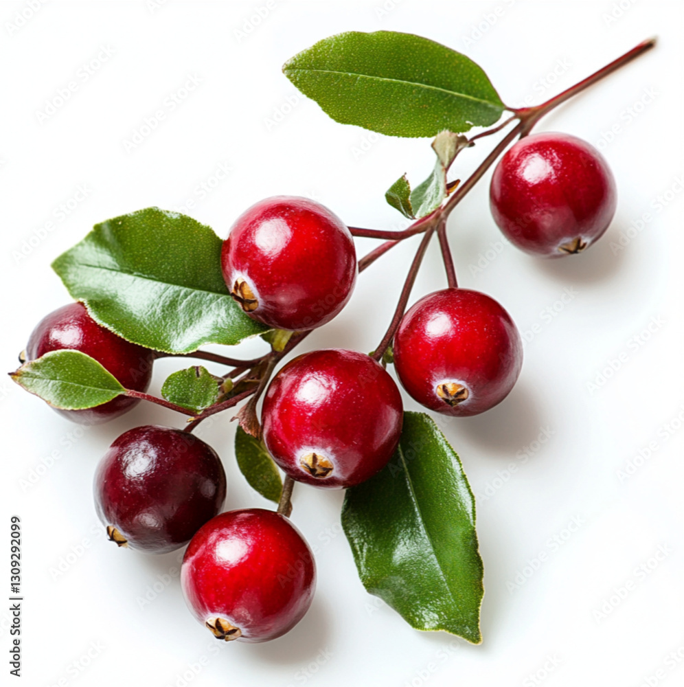 a fresh cranberry branch on a rich blue background. The berries have a bright, saturated red color with a natural shine, juiciness and freshness. The leaves on the branch look crispy and natural a fresh cranberry branch on a rich blue background. The berries have a bright, saturated red color with a natural shine, juiciness and freshness. The leaves on the branch look crispy and natural