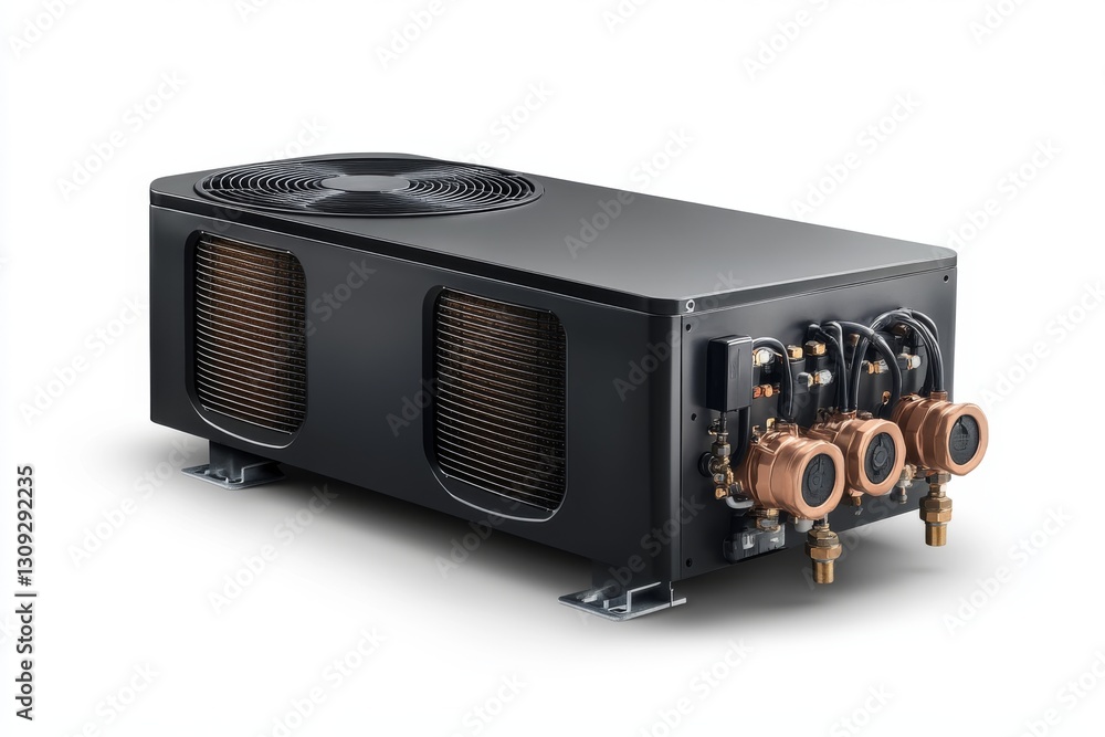 Fototapeta premium High Efficiency Outdoor Heat Pump Unit with Copper Fittings and Fan