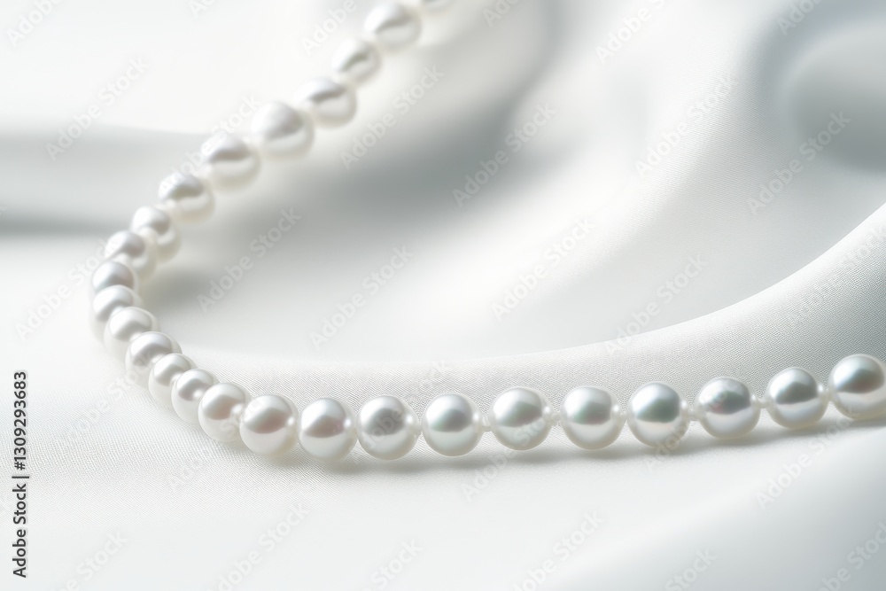 Elegant White Pearl Necklace on Smooth Silk Fabric Background Elegant White Pearl Necklace on Smooth Silk Fabric Background