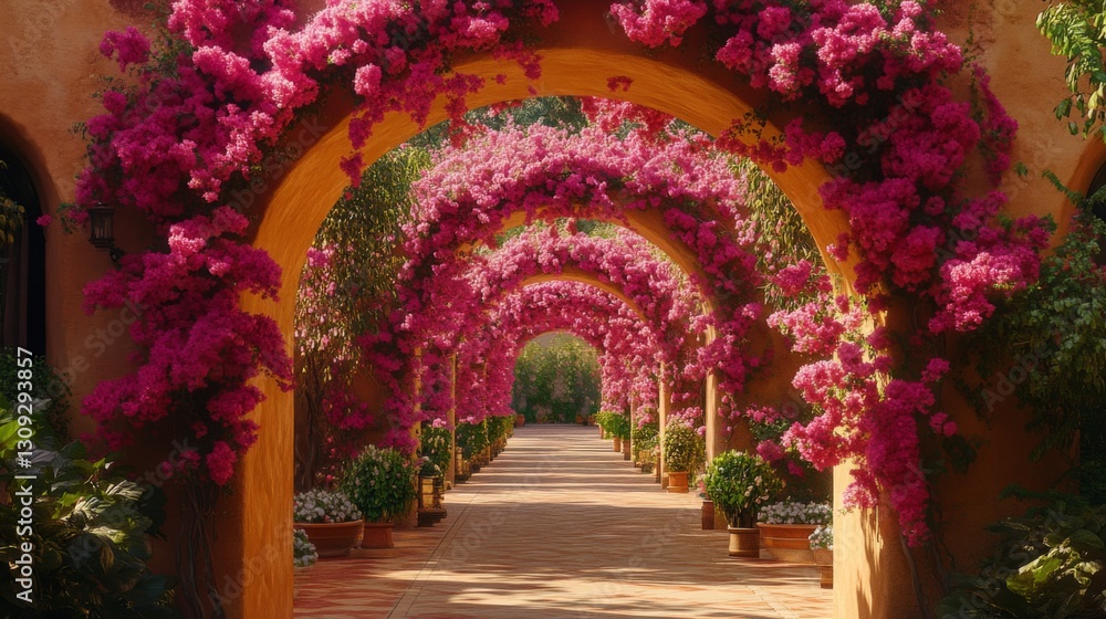 Fototapeta premium Pink Bougainvillea Archway Garden Pathway
