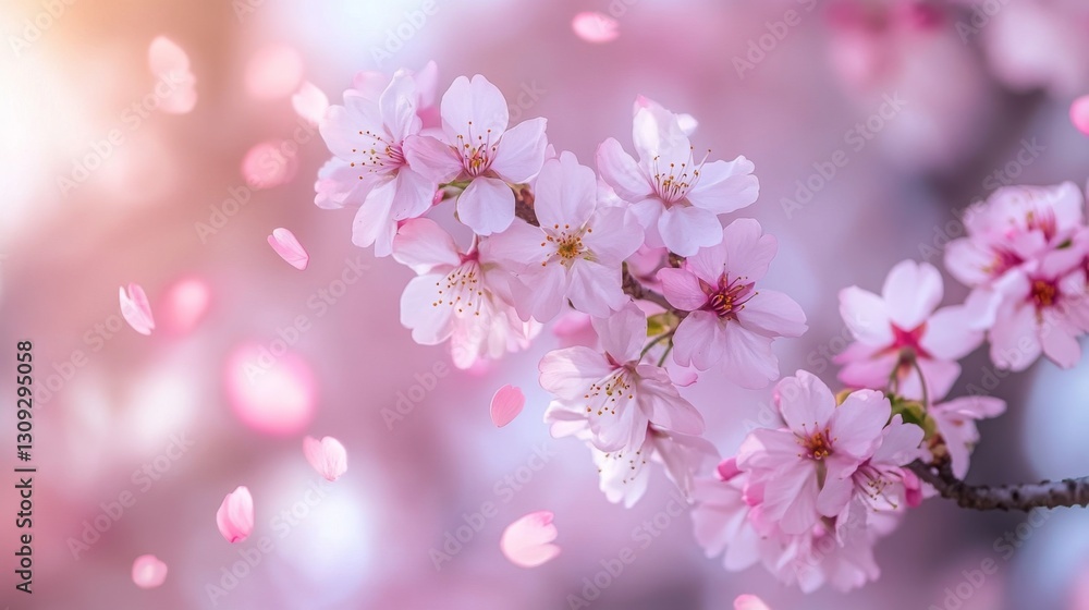 Delicate Pink Cherry Blossoms Falling Softly in Spring Delicate Pink Cherry Blossoms Falling Softly in Spring