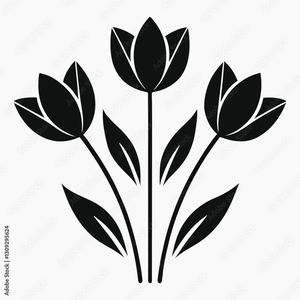 Obraz premium Stylish Three Flower Silhouette with Clean and Modern Lines
