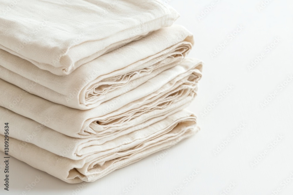 Stack of Folded Natural Beige Linen Fabric Soft Texture Organic Cotton Textile Material Stack of Folded Natural Beige Linen Fabric Soft Texture Organic Cotton Textile Material
