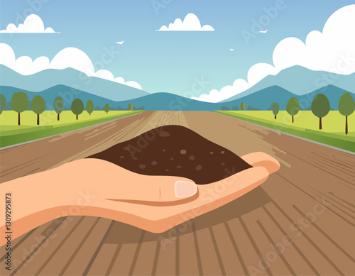 The fertile soil in the hands is suitable for cultivation.
