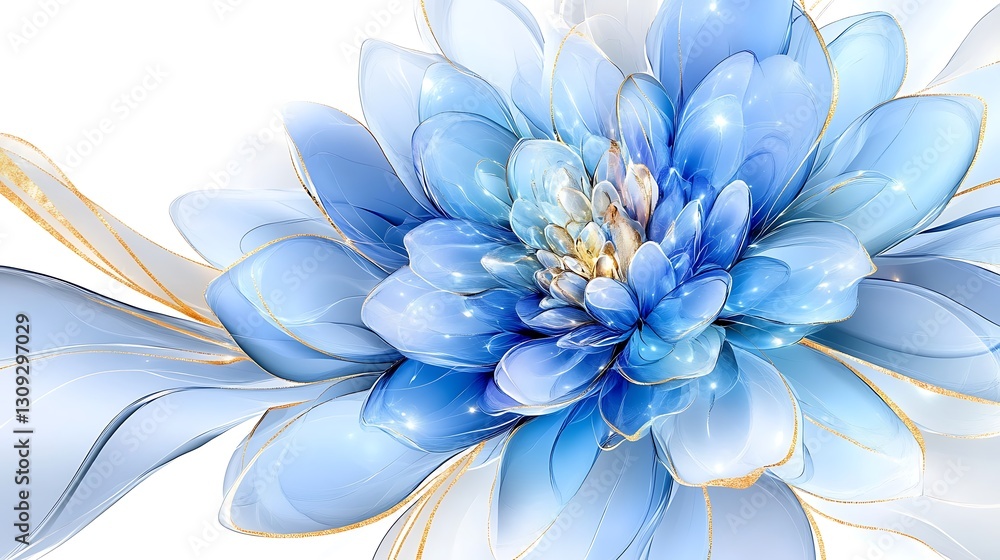 Obraz premium Stunning Abstract Blue Glass Flower with Gold Accents Elegant Floral Design Artistic Wallpaper
