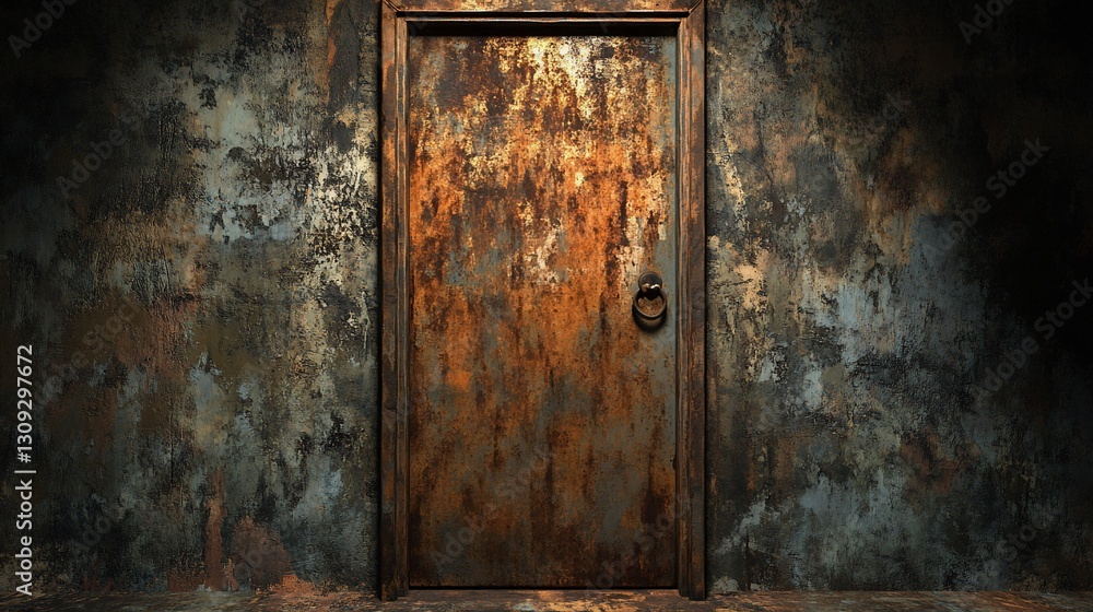 Rusty door in dark, textured room Rusty door in dark, textured room
